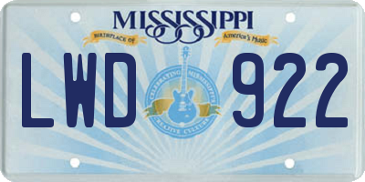 MS license plate LWD922