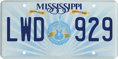 MS license plate LWD929
