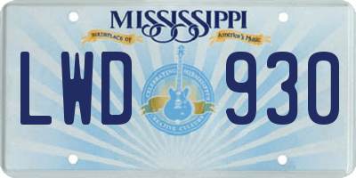 MS license plate LWD930