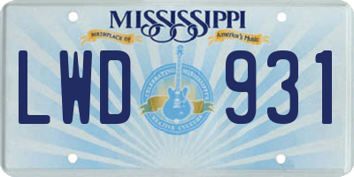 MS license plate LWD931