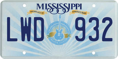 MS license plate LWD932