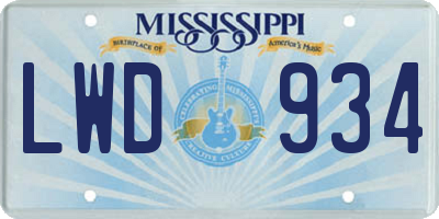 MS license plate LWD934