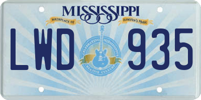MS license plate LWD935
