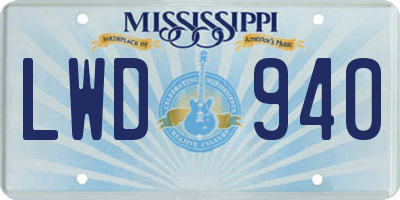 MS license plate LWD940