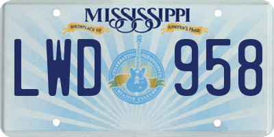 MS license plate LWD958