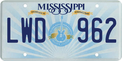 MS license plate LWD962