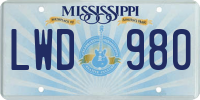 MS license plate LWD980