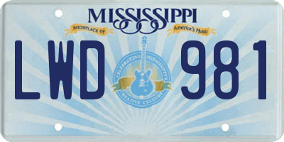 MS license plate LWD981
