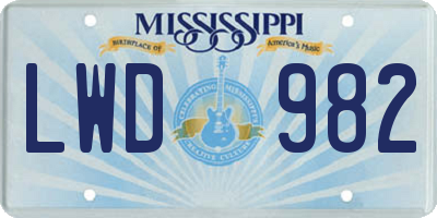 MS license plate LWD982
