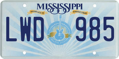 MS license plate LWD985