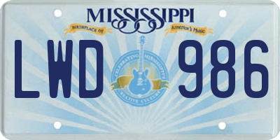 MS license plate LWD986