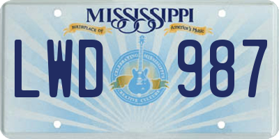 MS license plate LWD987