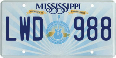 MS license plate LWD988