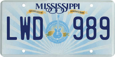 MS license plate LWD989