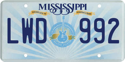 MS license plate LWD992