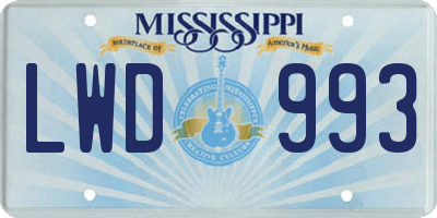 MS license plate LWD993