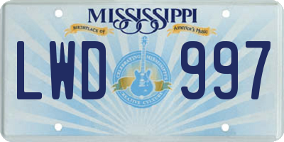 MS license plate LWD997