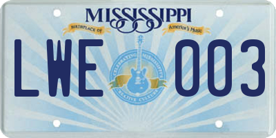 MS license plate LWE003