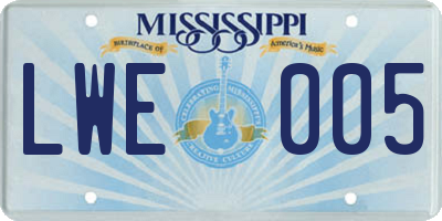 MS license plate LWE005