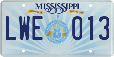 MS license plate LWE013