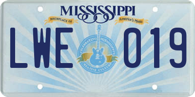 MS license plate LWE019