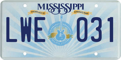 MS license plate LWE031