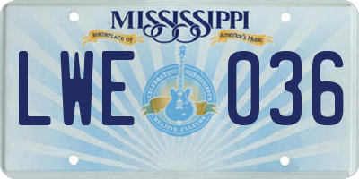 MS license plate LWE036