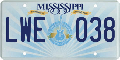 MS license plate LWE038