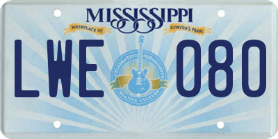 MS license plate LWE080