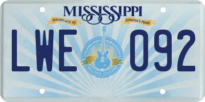 MS license plate LWE092