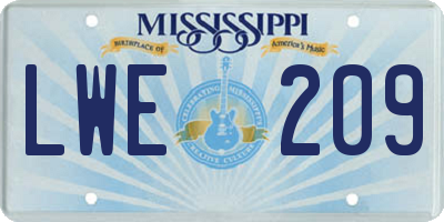 MS license plate LWE209