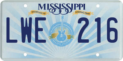 MS license plate LWE216