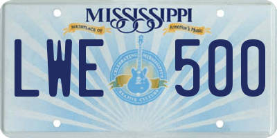 MS license plate LWE500