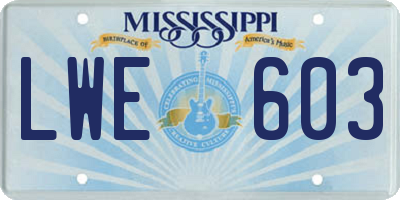 MS license plate LWE603