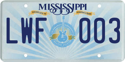 MS license plate LWF003