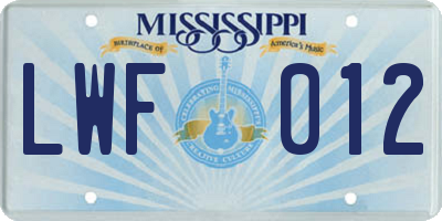 MS license plate LWF012