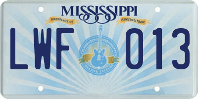 MS license plate LWF013