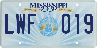 MS license plate LWF019