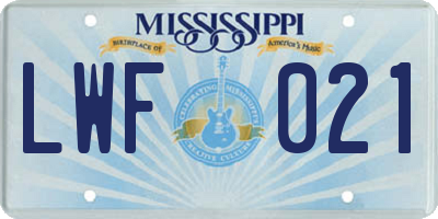 MS license plate LWF021