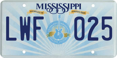 MS license plate LWF025