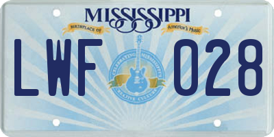 MS license plate LWF028