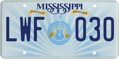 MS license plate LWF030