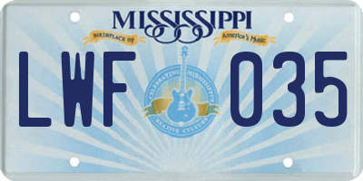 MS license plate LWF035