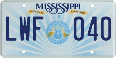 MS license plate LWF040