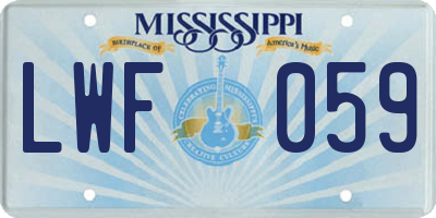 MS license plate LWF059