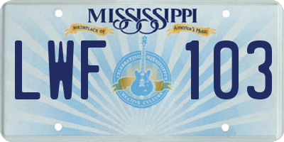 MS license plate LWF103