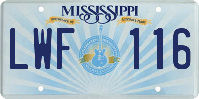 MS license plate LWF116