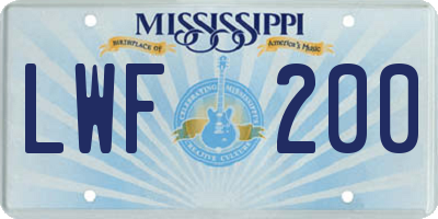 MS license plate LWF200