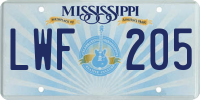 MS license plate LWF205