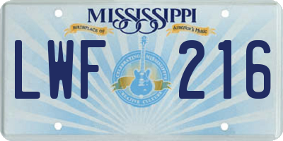 MS license plate LWF216